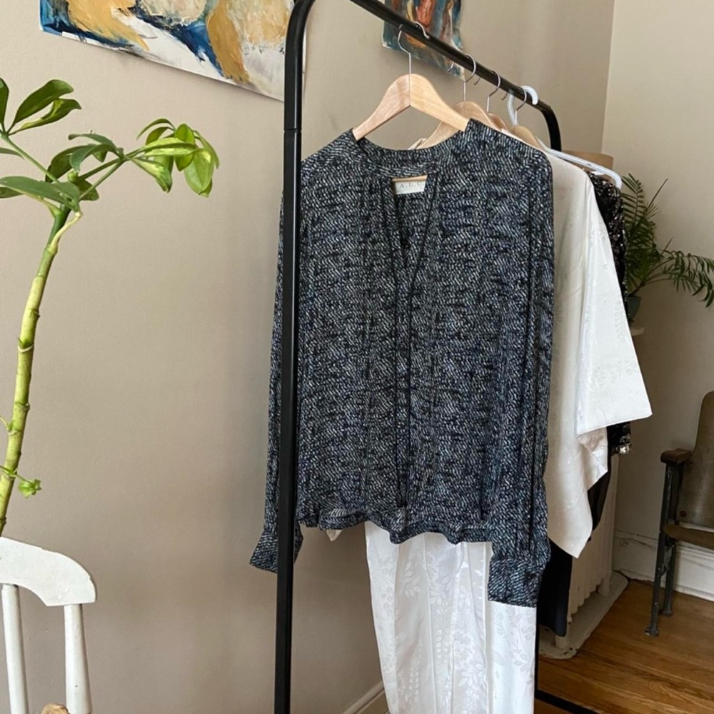 A.L.C. Blue, Green & Black Silk Blouse